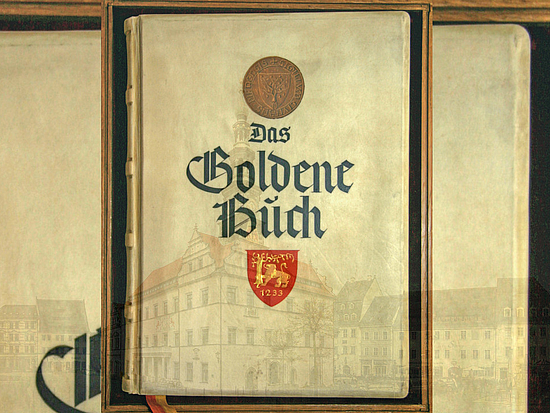 Pirnas Goldenes Buch Titelseite vom Goldenen Buch von Pirna