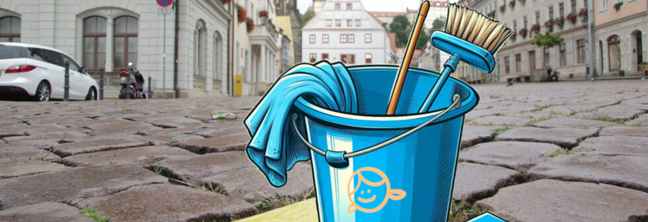 Pirnaer Marktplatz mit Putzeimer