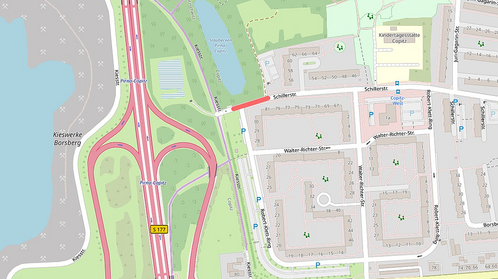 Gesperrter Bereich in Höhe Hausnummer 79 an der Schillstraße