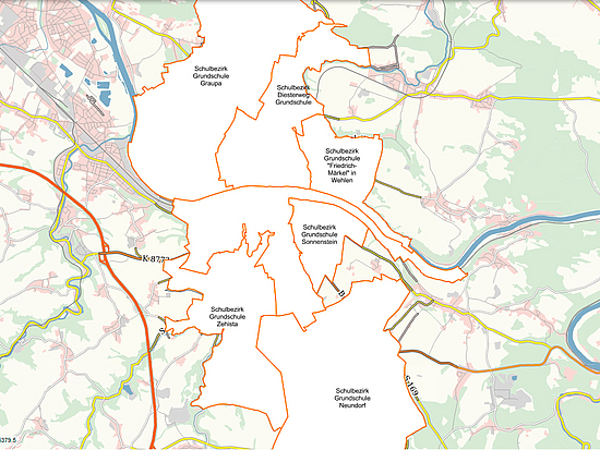 Grundschulbezirke in Pirna Karte der Grundschulbezirke in der Stadt Pirna