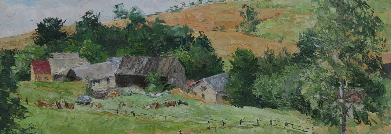 Ölgemälde von Jochen Fiedler mit der Darstellung eines Bauernhofs in Ehrenberg