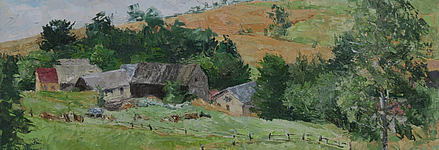 Ölgemälde von Jochen Fiedler mit der Darstellung eines Bauernhofs in Ehrenberg