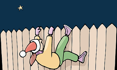 Mia klettert über einen Zaun, auf der Suche nach dem Weihnachtsmann