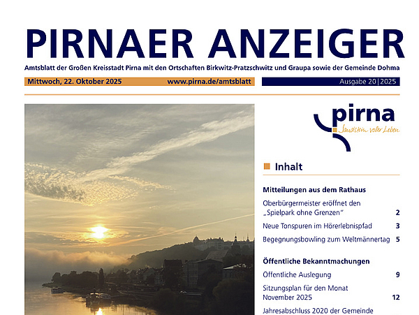 Titelblatt Pirnaer Anzeiger 20/25 vom 22. Oktober 2025
