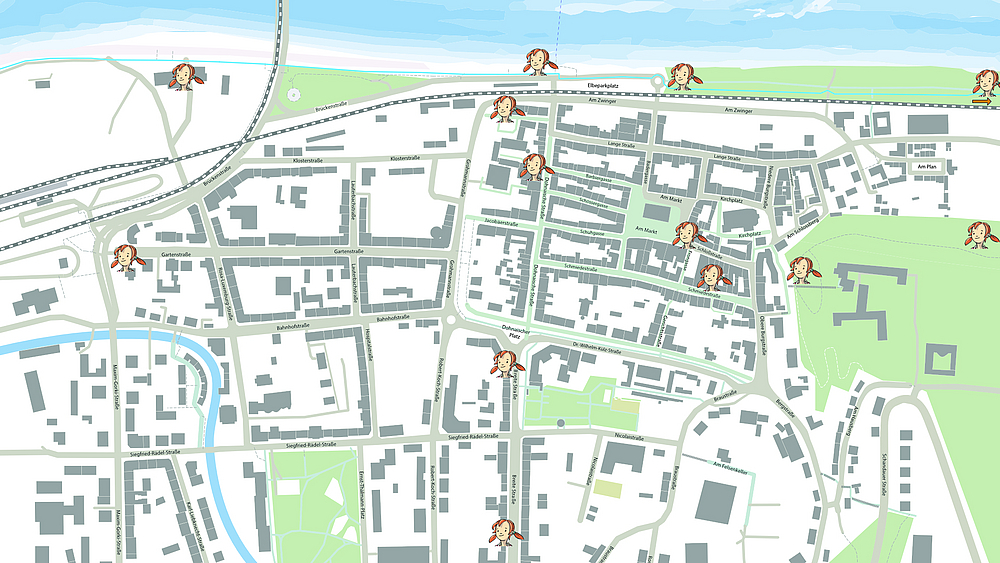 Übersichtskarte aller Pirnaer Knirpse Stand 01.04.2026 Alle Bronze-Pinen bis 01.04.2026