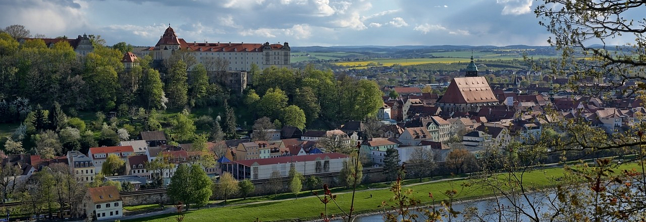 Blick auf Pirnas Stadtsilhouette vom Burglehnpfad aus