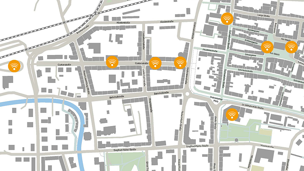 Übersicht Karte mit WLAN-Hotspots in Pirna
