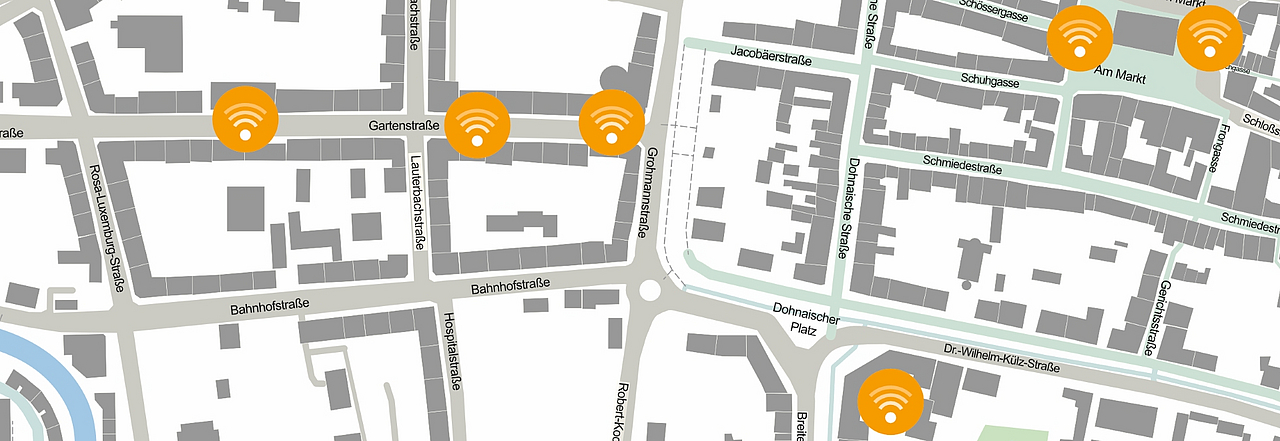 Übersicht Karte mit WLAN-Hotspots in Pirna