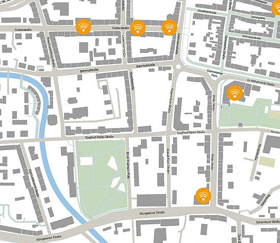 Übersicht Karte mit WLAN-Hotspots in Pirna Übersicht Karte mit WLAN-Hotspots in Pirna