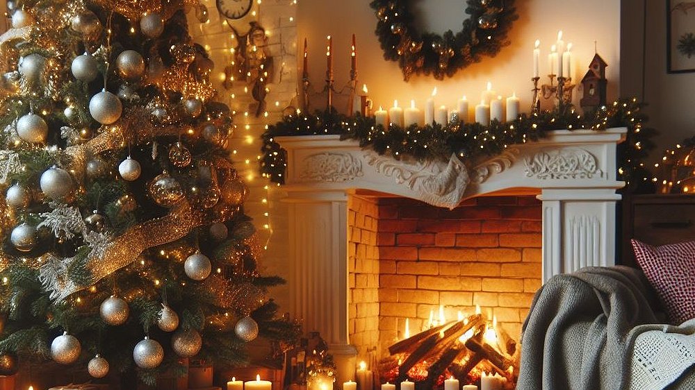gemütlich Weihnachtlich geschmücktes Wohnzimmer mit Kamin