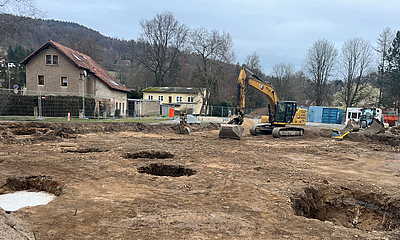 Baufortschritt Turnhalle Neundorf Sicht nach hinten