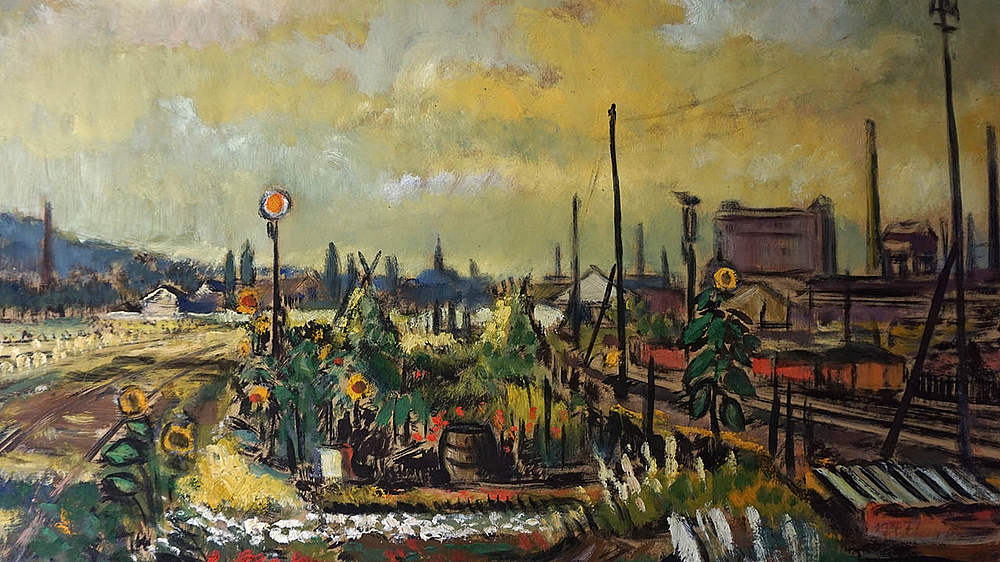 Gartenanlage zwischen Bahngleisen