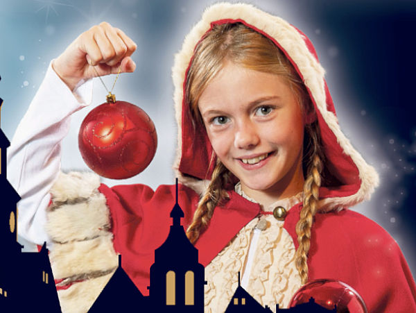 Motiv der Pirnaer Weihnachtskampagne "Pirna-Weihnachten wie gemalt" 2019 mit dem Weihnachtskind.