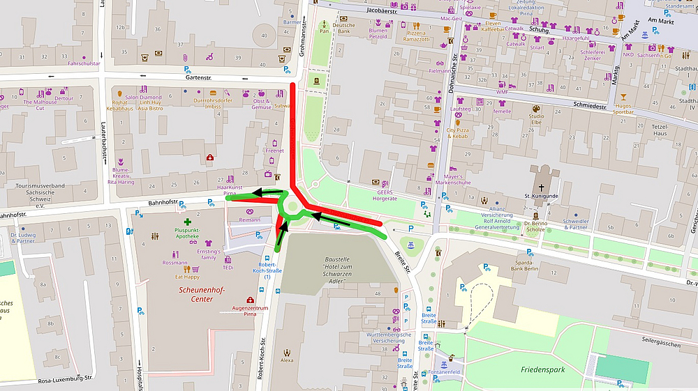 Sperrung Kreisverkehr Dohnaischer Platz Einbahnstraße Dohnaischer Platz