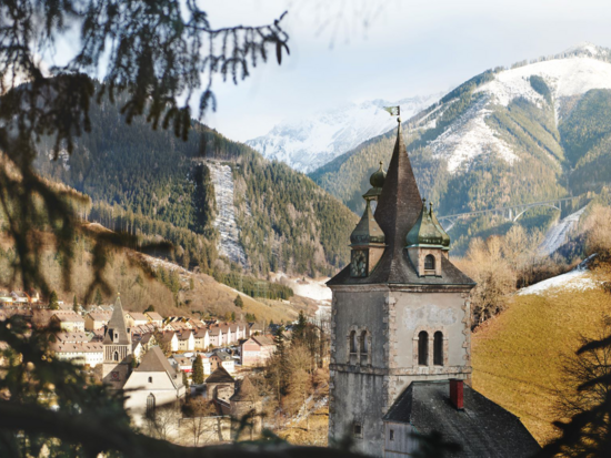 Schichtturm in Eisenerz Blick über die Stadtgemeinde Eisenerz