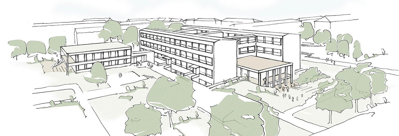 skizzierter Entwurf der sanierten Grundschule Sonnenstein