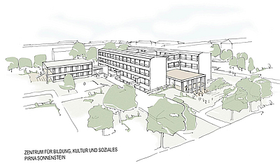 skizzierter Entwurf der sanierten Grundschule Sonnenstein