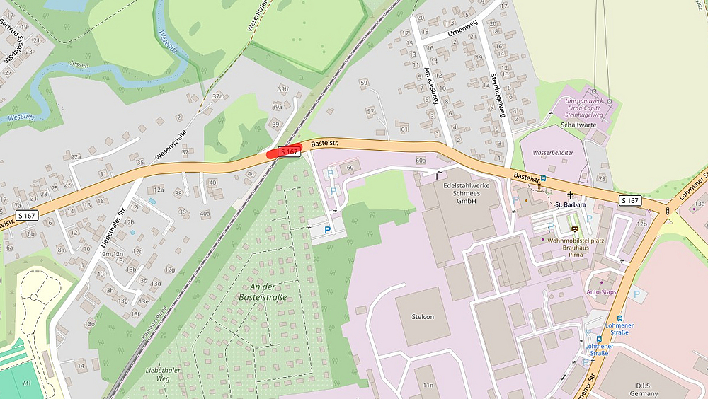 markierte Sperrung an der Basteistraße