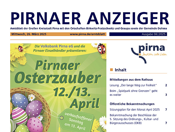Titelblatt des 6. Pirnaer Anzeigers 2025
