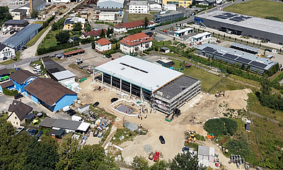 Luftaufnahme Bau Bauhof Pirna Richtfest Luftaufnahme