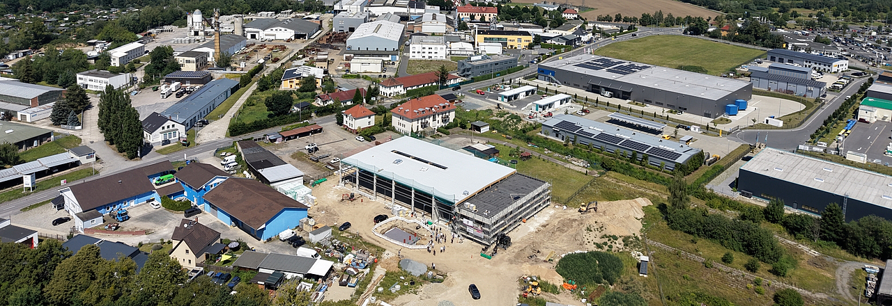 Luftaufnahme Bau Bauhof Pirna Richtfest Luftaufnahme