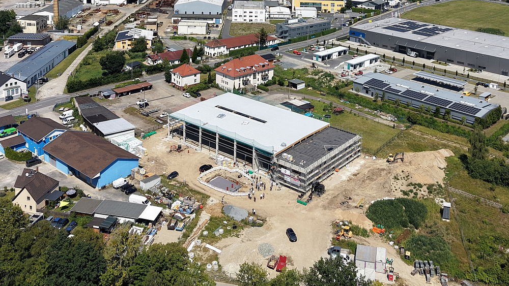 Luftaufnahme Richtfest Luftaufnahme Bau Bauhof Pirna Richtfest Luftaufnahme