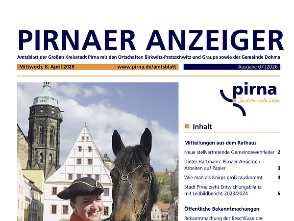Titelblatt des Pirnaer Anzeigers Ausgabe 7 aus 2026