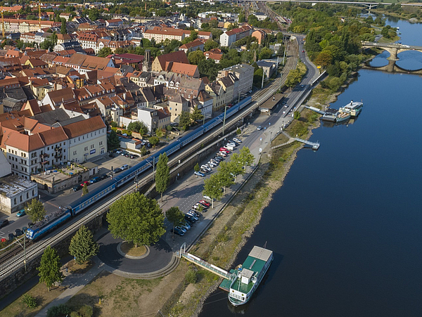 Verkehrsanbindung Pirna Vogelperspektive von Pirna mit seinen Verkehrswegen