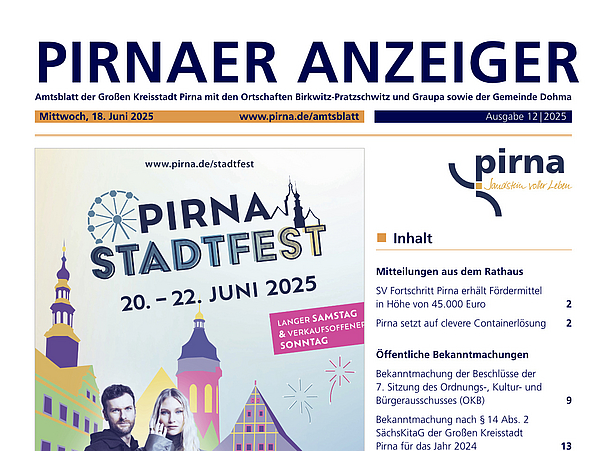 Titelblatt vom Pirnaer Anzeiger 12/25