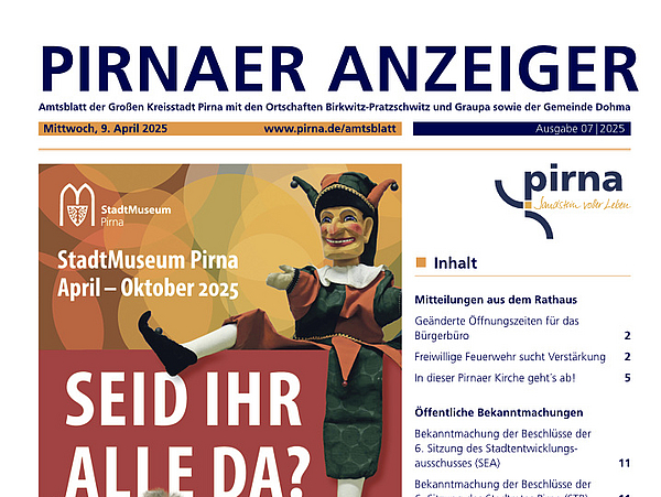 Titelbild vom Pirnaer Anzeiger 07/25 vom 9. April 2025