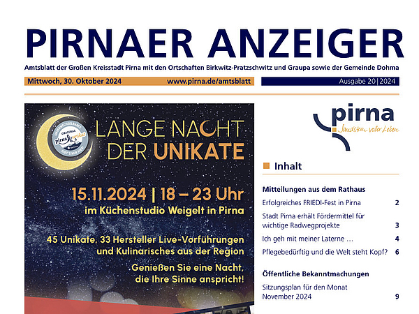 Pirnaer Anzeiger 20/24 vom 30. Oktober 2024