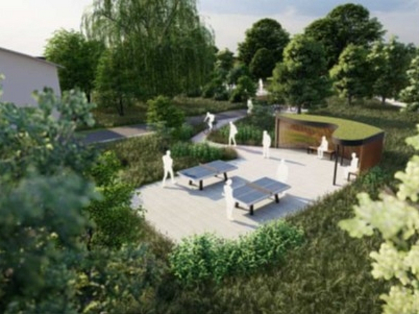 Skizze von Tischtennisplatten und Aufenthaltsmöglichkeiten für Jugendliche auf dem Sonnenstein