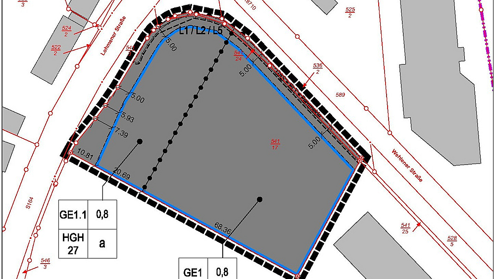 Planausschnitt Entwurf Bebauungsplan 9.1.2 Kartenauschnitt der Planung des Bebauungsplanes Pirna-Copitz