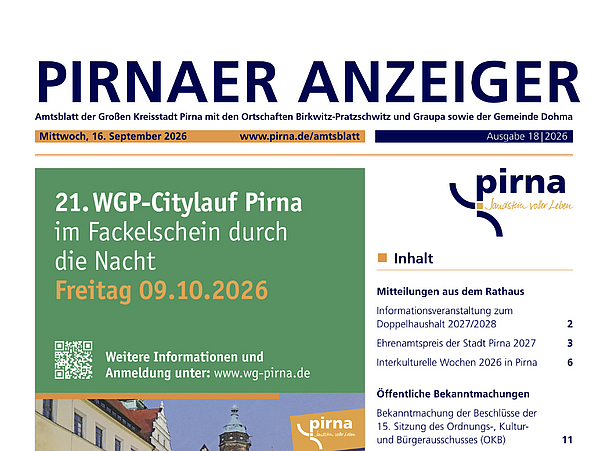 Pirnaer Anzeiger 01/26 vom 14. Januar 2026
