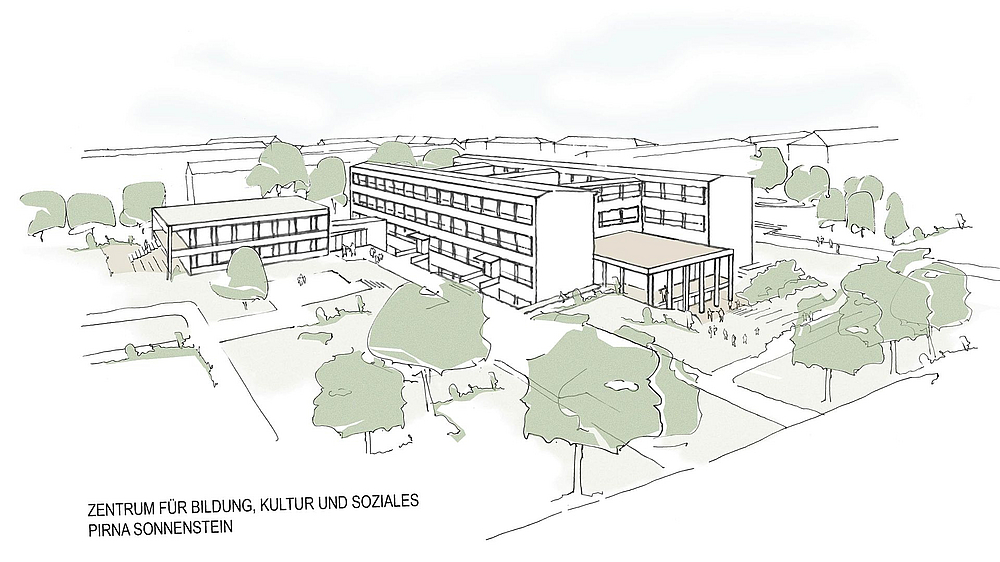 skizzierter Entwurf der sanierten Grundschule Sonnenstein