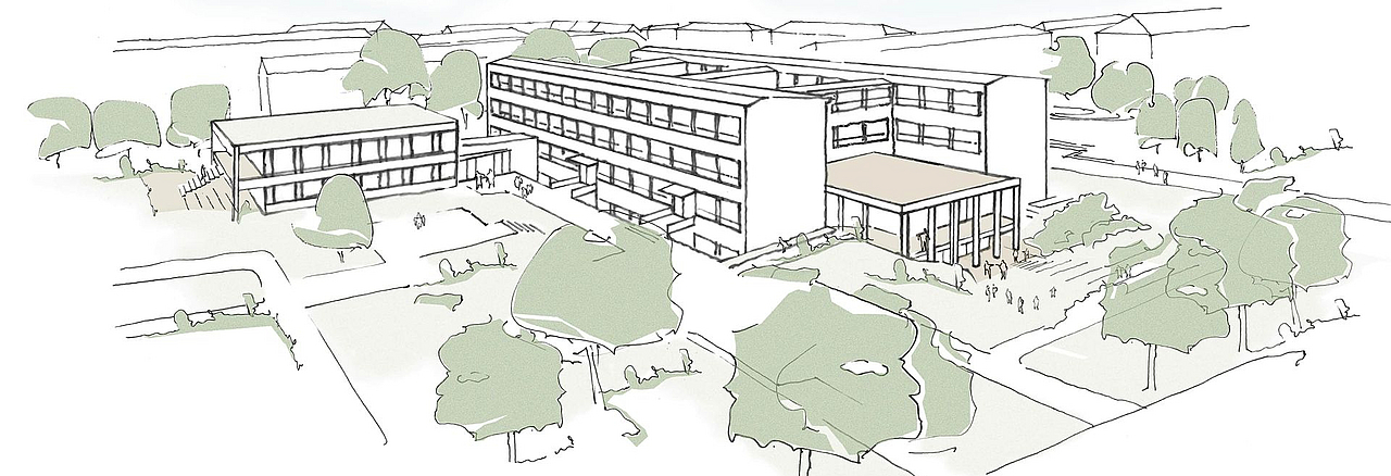 skizzierter Entwurf der sanierten Grundschule Sonnenstein