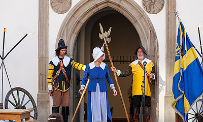 Bauernfrau vor Wachen