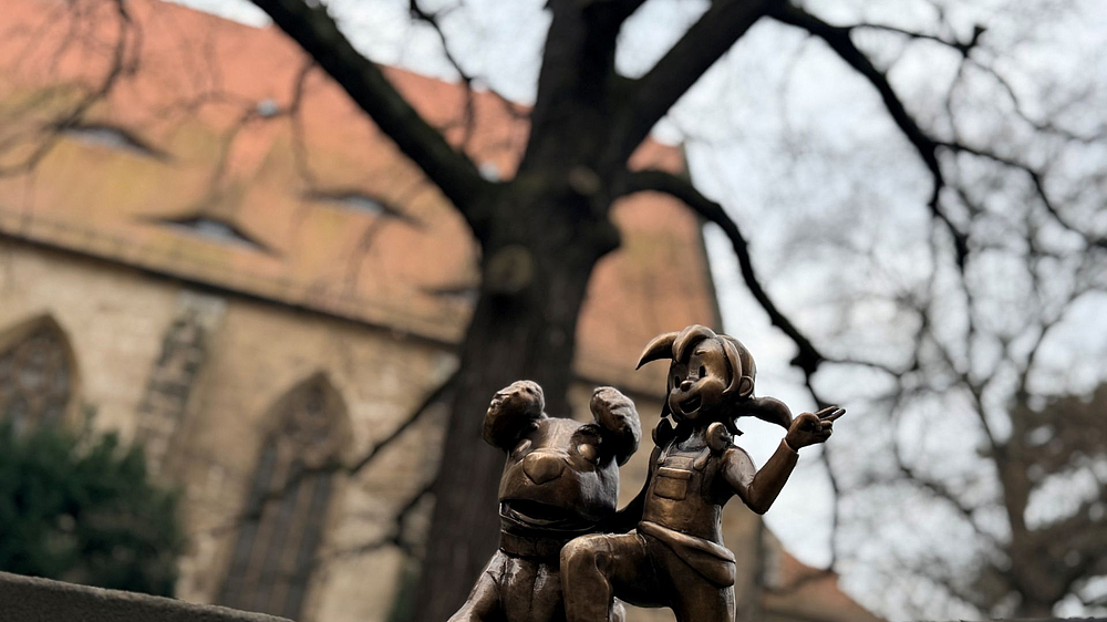 Museums-Pine von unten Pine und Struppi vor der Eiche