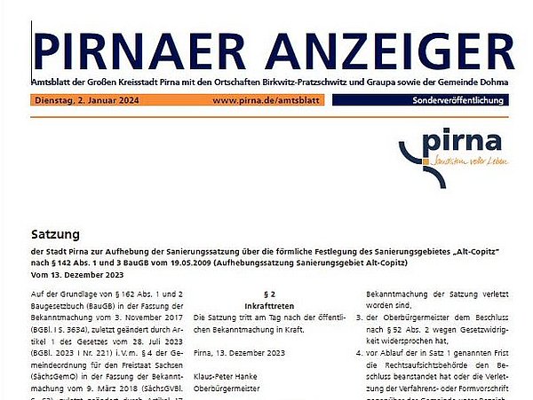Titelblatt Anzeiger Pirna 00/2024