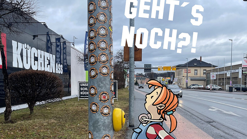 Pine an Laterne mit Stickern